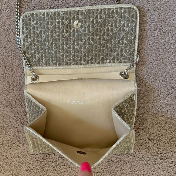 D1006 Christian Dior trotter oblique light gold and champagne color evening bag - Picture 3 of 7